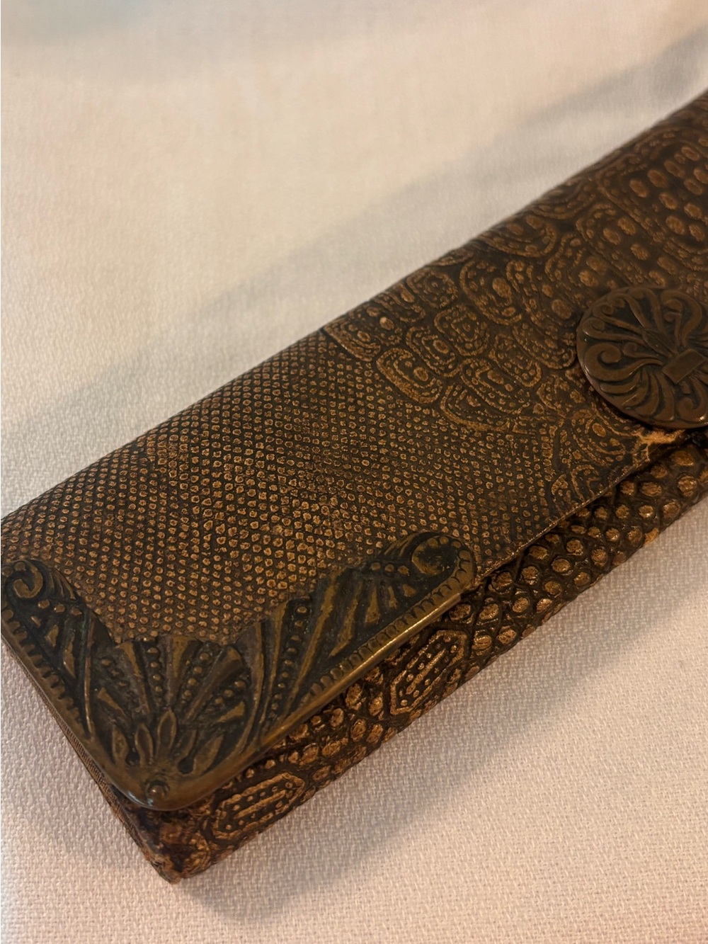 Antique 1878 Patent Victorian Men's Long Wallet Embossed Lizardskin Leather Case